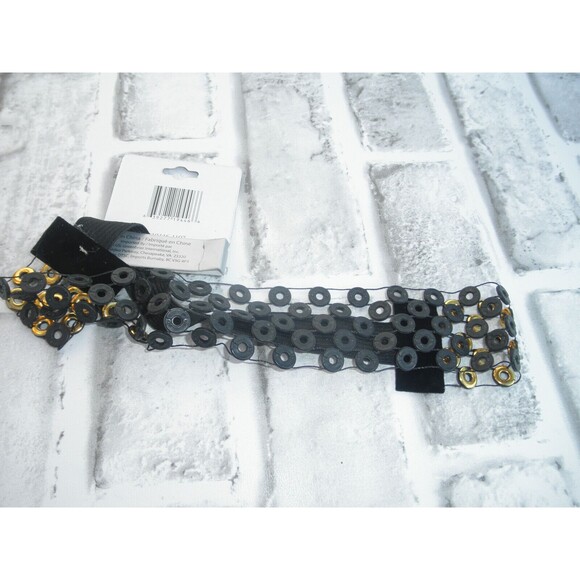 NEW by JUST BASIC, ELASTIC HEADWRAP, HEADBAND BLACK WITH GOLD TONE DECOR #4 - Picture 10 of 10